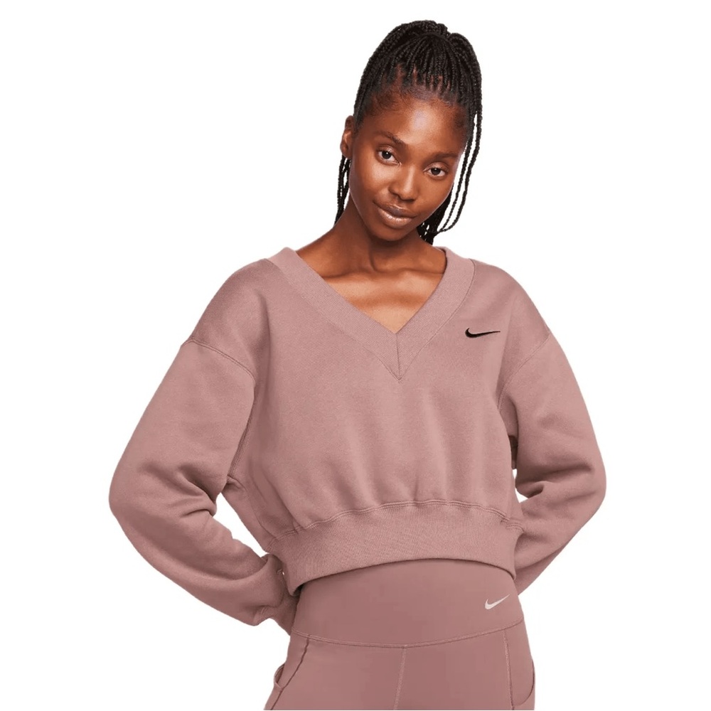 NIKE Phoenix Fleece Cropped V-Neck Top Women XS